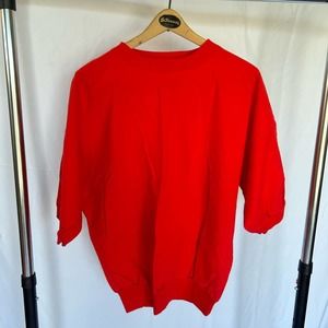 SOLD.  Vintage Cherry Red Cotton Short Sleeved Crewneck Pullover, Lightweight XL